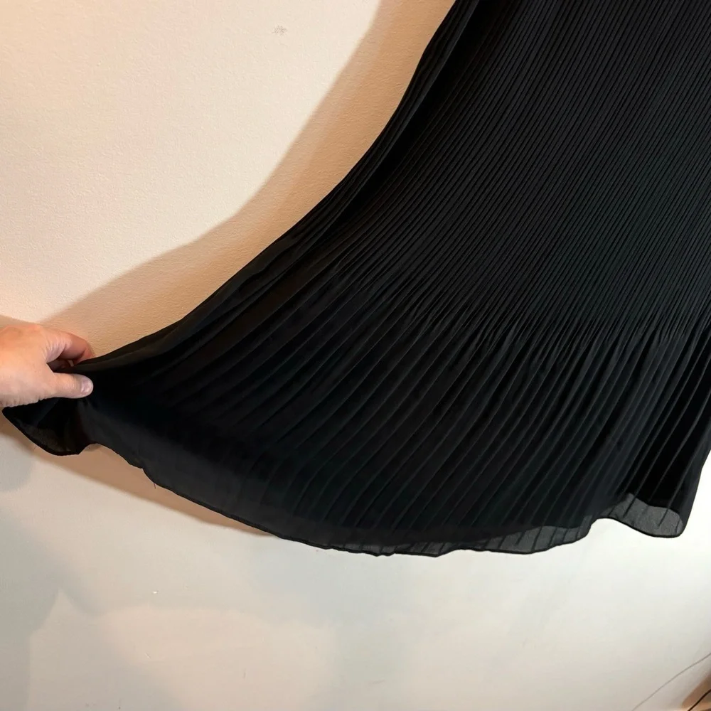 MEIREA FASHION Sz M Micro Pleated Bodice Midi Pleats Ruffle Shift Flowy Dress - Picture 7 of 10